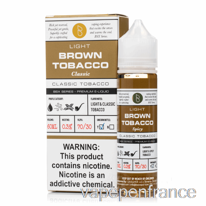 Tabac Brun - Série Bsx - Stylo Vape 60 Ml 0 Mg